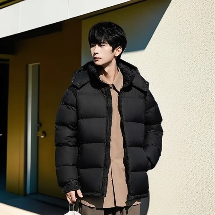 曼库帕娅新款冬季加厚短款羽绒服男士立领显瘦可脱卸帽百搭面包服