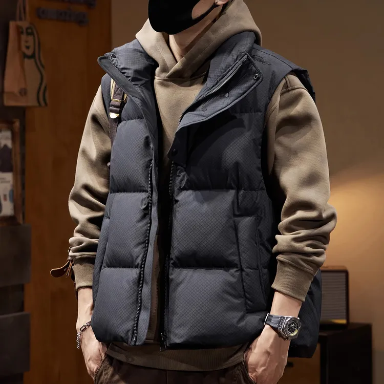 高级感蓬松鸭绒羽绒马甲男宽松大码宽松冬季新款百搭保暖工装外套
