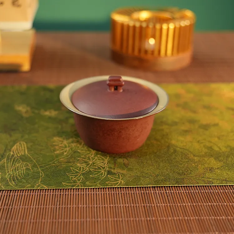 日式粗陶石门盖碗复古陶瓷盖碗主人杯功夫茶具仿古小容量盖碗