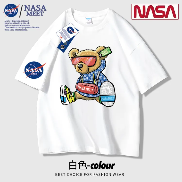 NASA MEET联名款潮牌短袖t恤男女同款纯棉宽松圆领半袖网红款百搭
