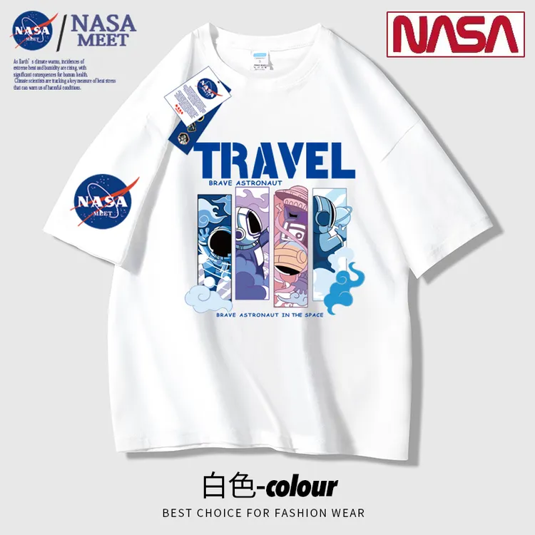NASA MEET联名款美式重磅夏季纯棉中国潮t恤男女短袖T恤半袖打底