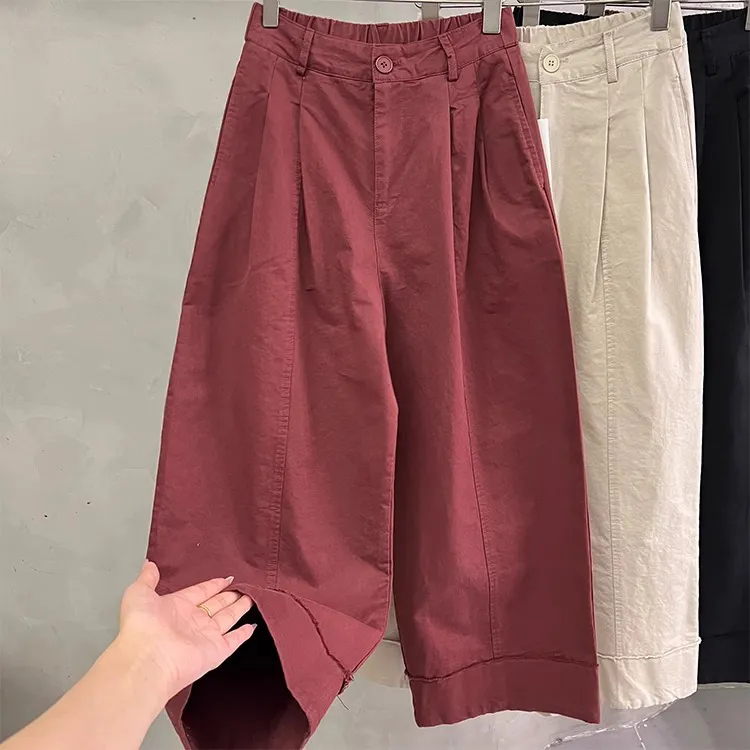 水洗高品质拼接高腰阔腿裤女2025秋季爆款减龄设计显瘦直筒九分裤