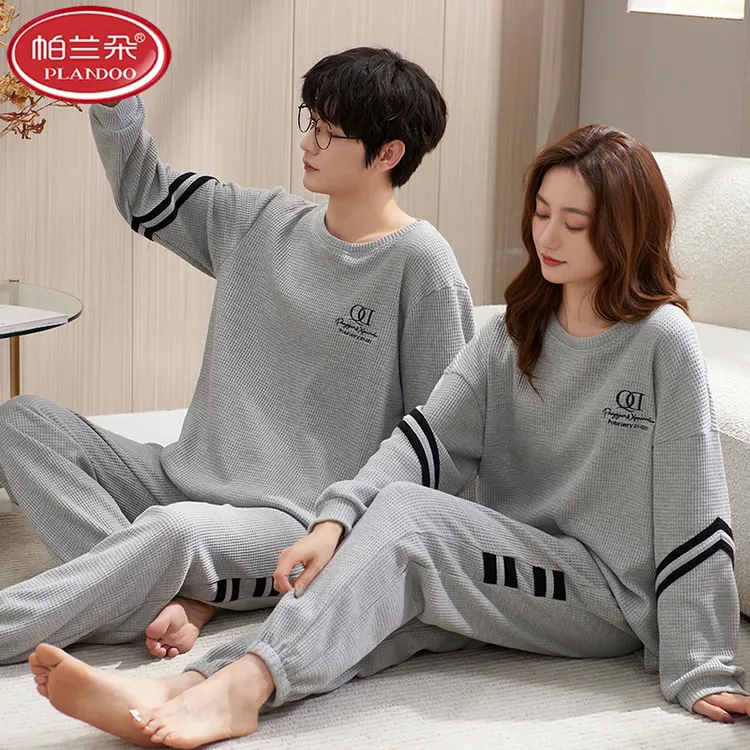 帕兰朵睡衣情侣套装2025秋季纯棉女士宽松舒适男士青年休闲家居服