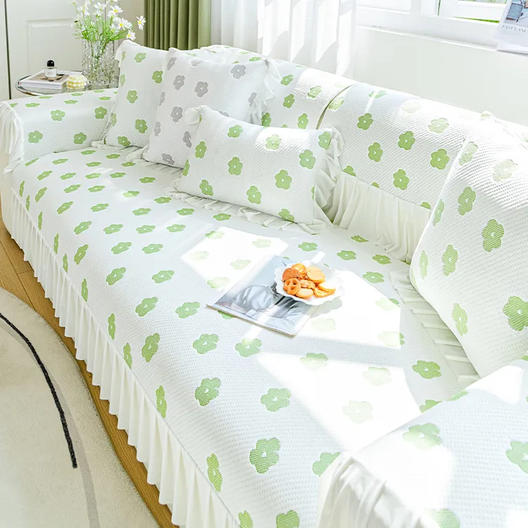 凉感小花冰丝沙发垫夏季凉席坐垫子防滑夏天凉垫皮沙发套罩盖布巾