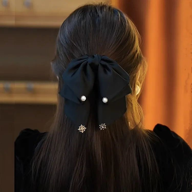 高级复古缎面蝴蝶结抓夹 韩版百搭气质马尾夹 ins轻奢时尚发夹F98