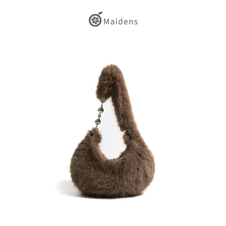 橙子少女韩版小众毛毛包链条腋下包2023新款秋冬单肩斜挎毛绒包包