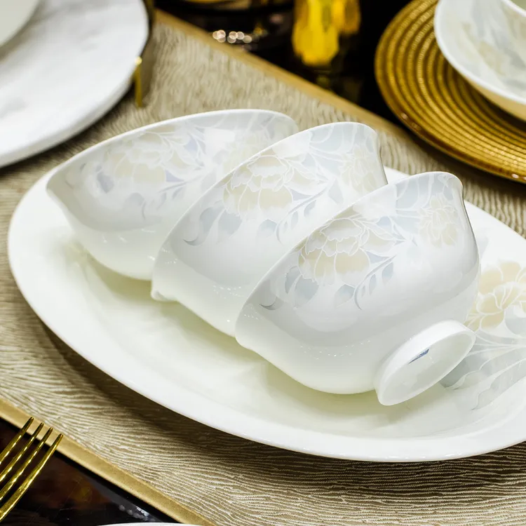 清雅名媛4.7英寸高脚碗6个（拍下再送4个）景德镇家用陶瓷碗盘餐具