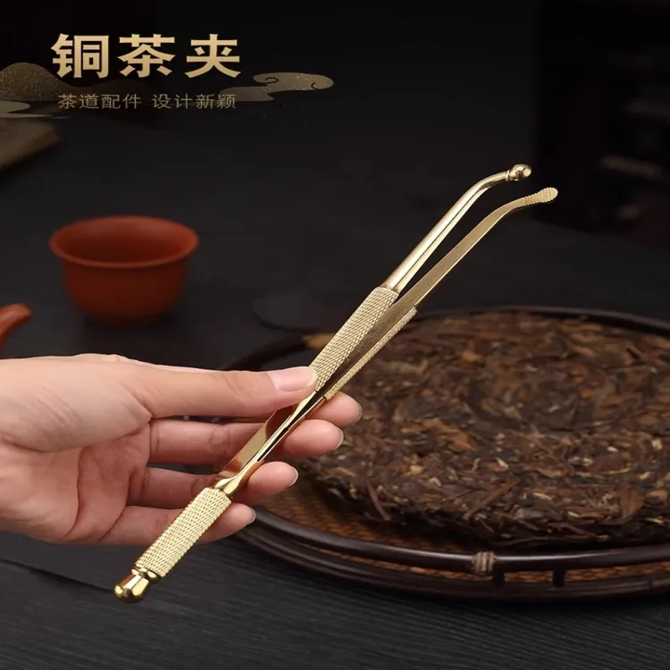 金福象高端黄铜茶夹功夫茶具配件茶艺泡茶工具洗杯夹茶刀茶道商品图