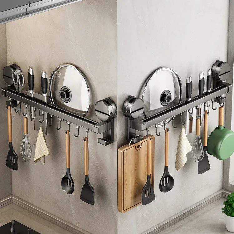 吸盘厨房置物架挂钩免打孔勺子锅铲子挂杆多功能壁挂刀架收纳神器