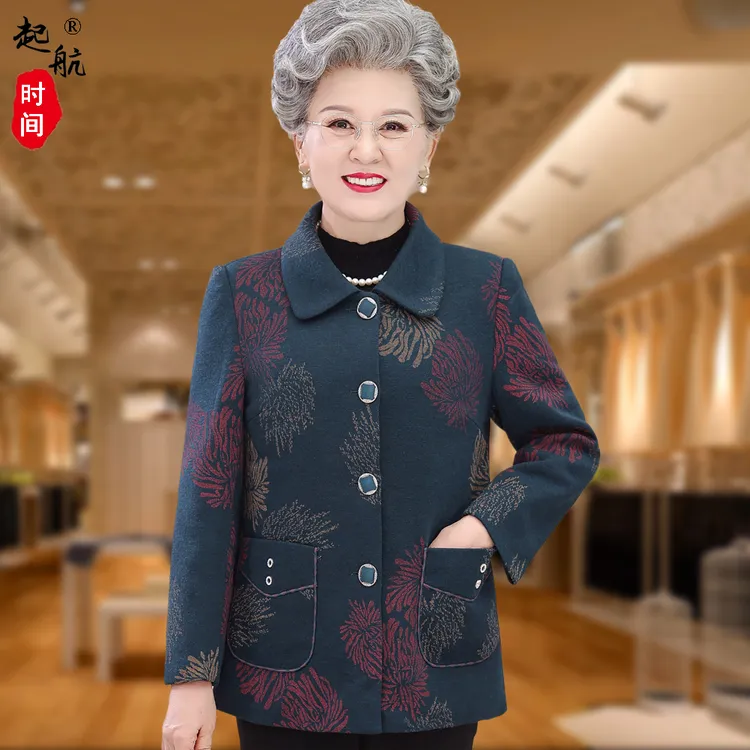 奶奶外套春妈妈秋装长袖冬季加绒加厚老太太上衣中老年人衣服女薄