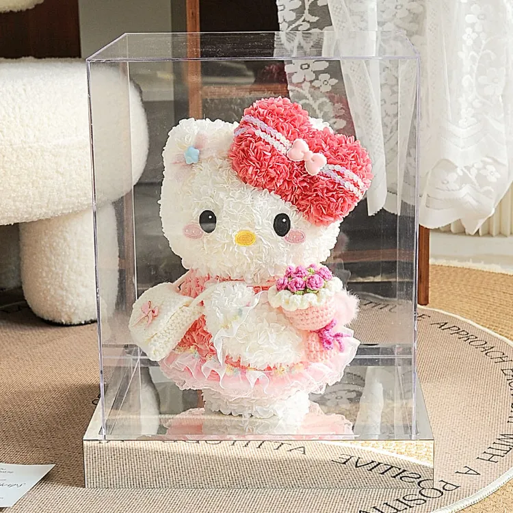 hellokitty永生花凯蒂猫KT玩偶真花礼盒情人节送老婆女友生日礼物