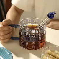明尚德粉兔蓝兔早餐杯三件套500ml大容量喝水杯高硼硅玻璃材质