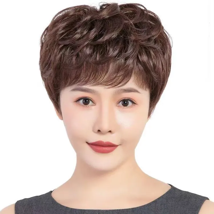 假发真头发薄款中年夏季短款卷发中老年假发假头发夏天戴透气轻薄