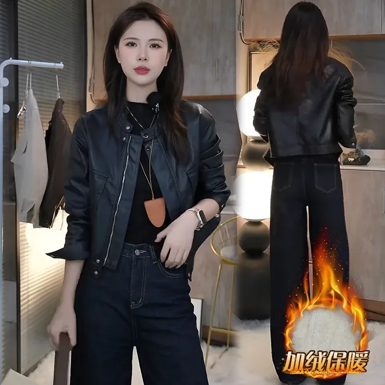 皮衣外套女加绒加厚短款2025冬季新款爆款冬季保暖皮夹克上衣