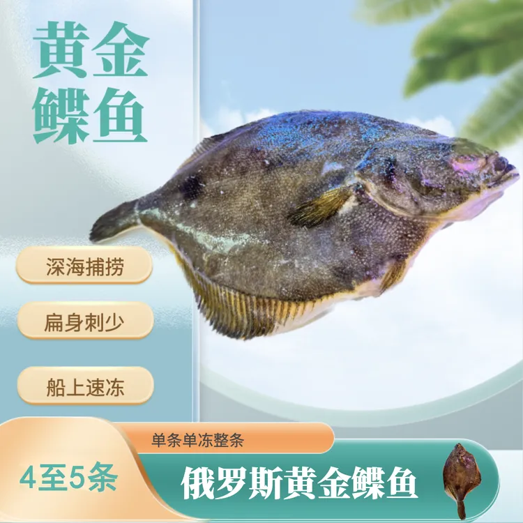 俄罗斯黄金鲽鱼单冻4条到5条4斤半左右（按总斤数配条数，含冰保鲜）