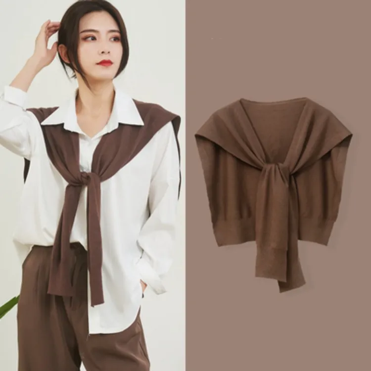 百搭多功能针织披肩春夏季空调房护颈围巾女外搭装饰网红打结搭肩