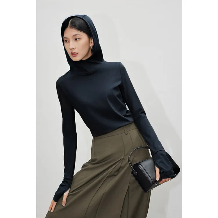 原创设计 长袖带帽卫衣女感舒适休闲修身ins连帽时尚显瘦上衣纯色