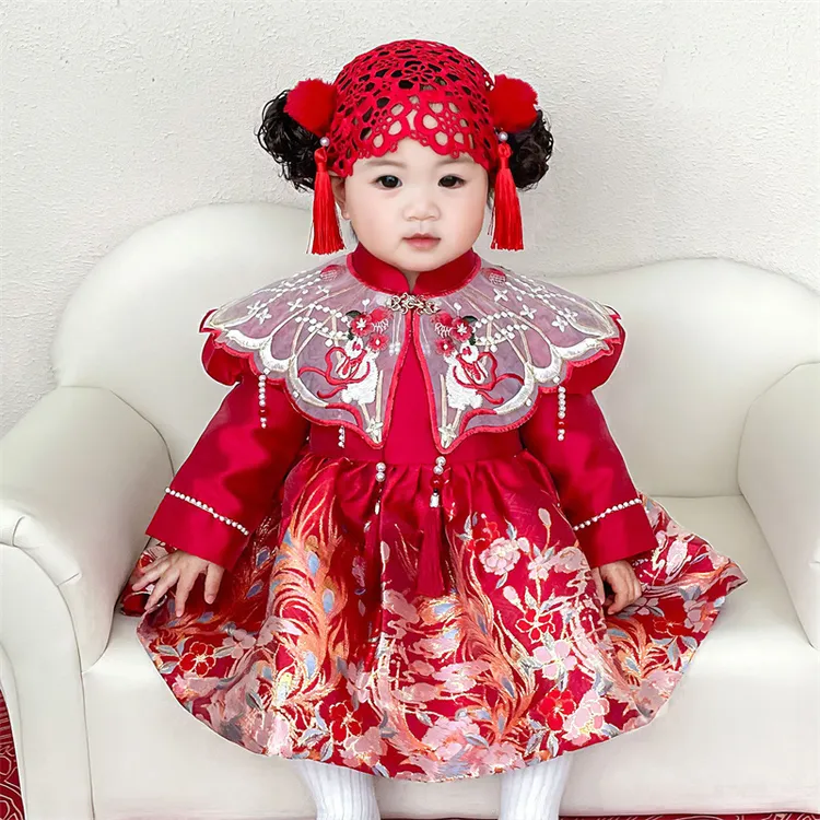 周岁礼服裙秋冬加绒女童婴儿洋气宝宝中国风女宝拜年服小童女孩