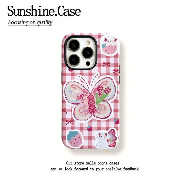 菲林二合一适用苹果华为vivo小米oppo手机壳格纹蝴蝶15PRO/14