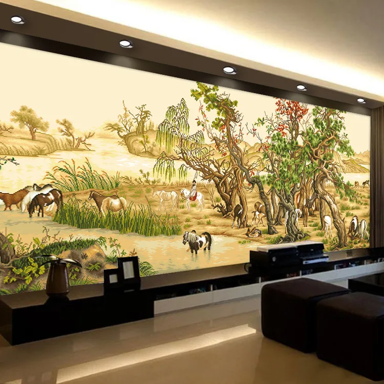 芊虹秀百骏图十字绣2025新款线绣高端客厅大气风景名画手工自己绣