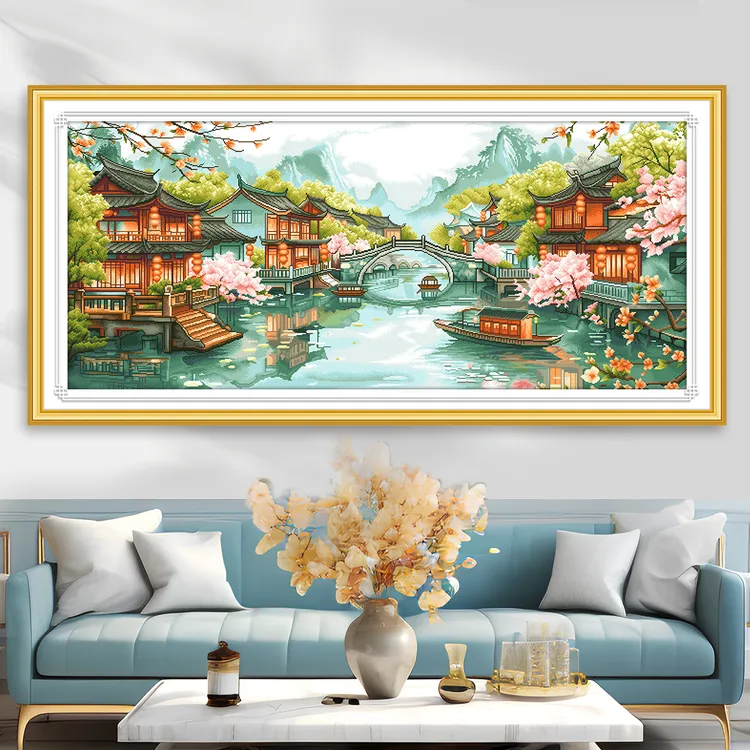 芊虹秀忆江南十字绣2025新款高级现代客厅江南山水画手工自己刺绣