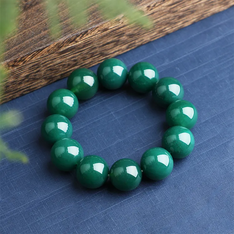 鼎隆20mm极光绿光面手串新款至纯甘草玛瑙12颗手链大气轻奢收藏商品图
