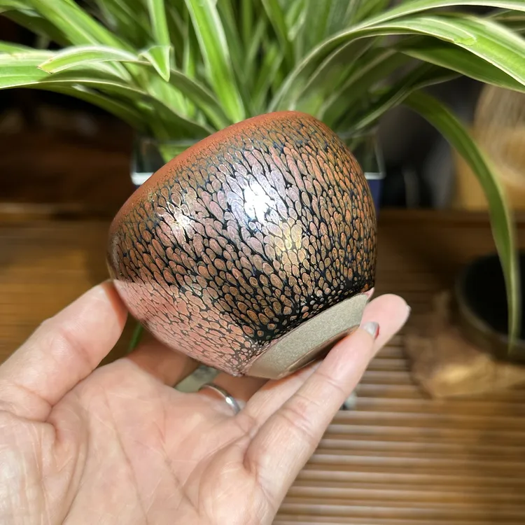 新年送礼建阳建盏主人杯彩金油滴建盏鹧鸪油滴原矿原陶瓷龙蛋杯