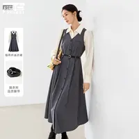 对白法式文艺风假两件长袖连衣裙女设计感收腰裙子DYZB-EDQ299