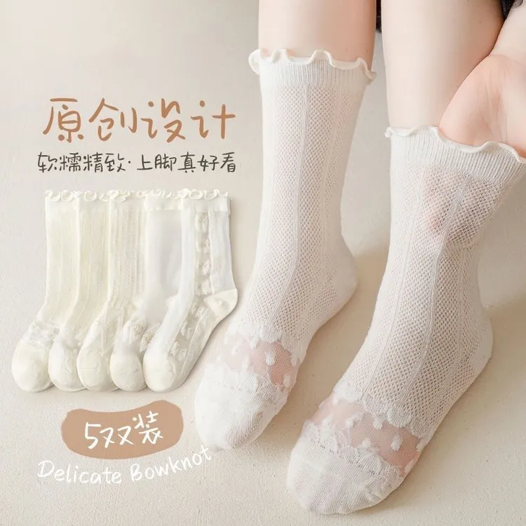 【公主袜5双】女童袜子春夏薄款透气网眼中筒袜儿童白色夏季夏天ins