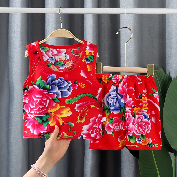 儿童背心吊带套装童装婴儿家居服宝宝夏季薄款小孩中国风中小童夏