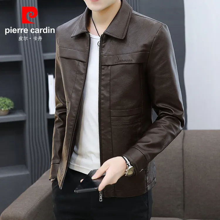 皮尔卡丹皮衣男外套春秋季新款时尚韩版痞帅气百搭男士机车皮夹克