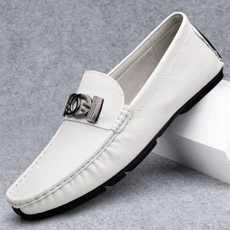 男士真皮豆豆鞋时尚百搭透气软底商务皮鞋