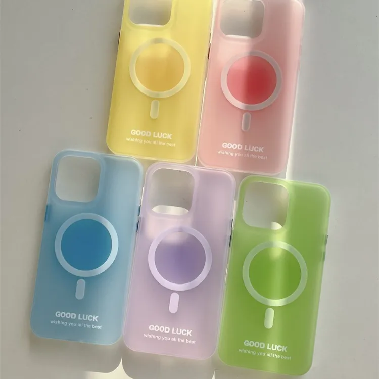 马卡龙磁吸iPhone15手机壳卡通支架苹果14promax磨砂半透明渐变13