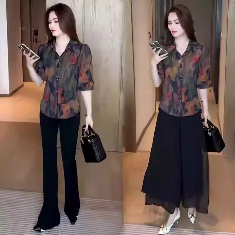 衬衫女2025爆款时髦洋气宽松显瘦印花气质百搭短款polo领休闲衬衣