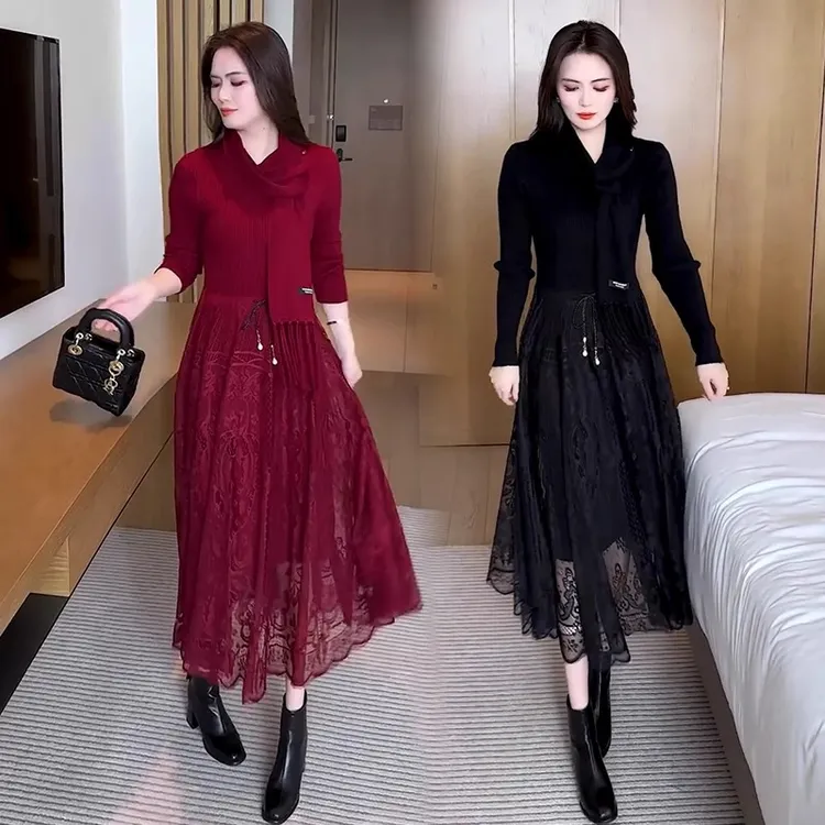 针织连衣裙女秋冬季2025新款时尚气质高级感长款过膝内搭长袖裙子