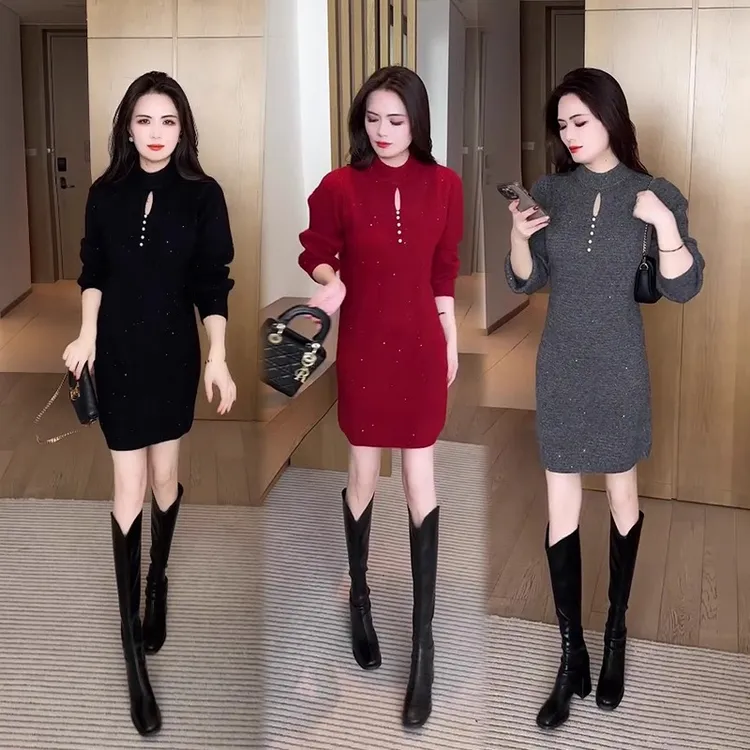 针织连衣裙2025年秋冬新款时尚显瘦洋气质小个子春秋女装减龄裙子