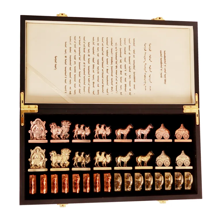 蒙古象棋包邮-合金制作-蒙古特色益智棋牌传统象棋玩具-木质棋盘