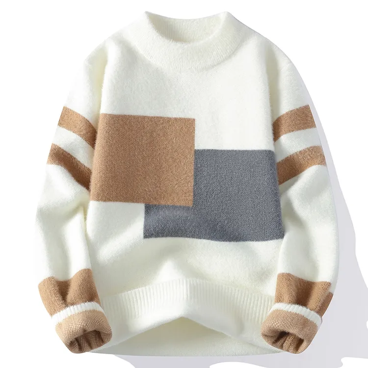 毛衣男秋冬款水貂绒加厚青少年潮牌线衣针织打底衫高中学生保暖衣