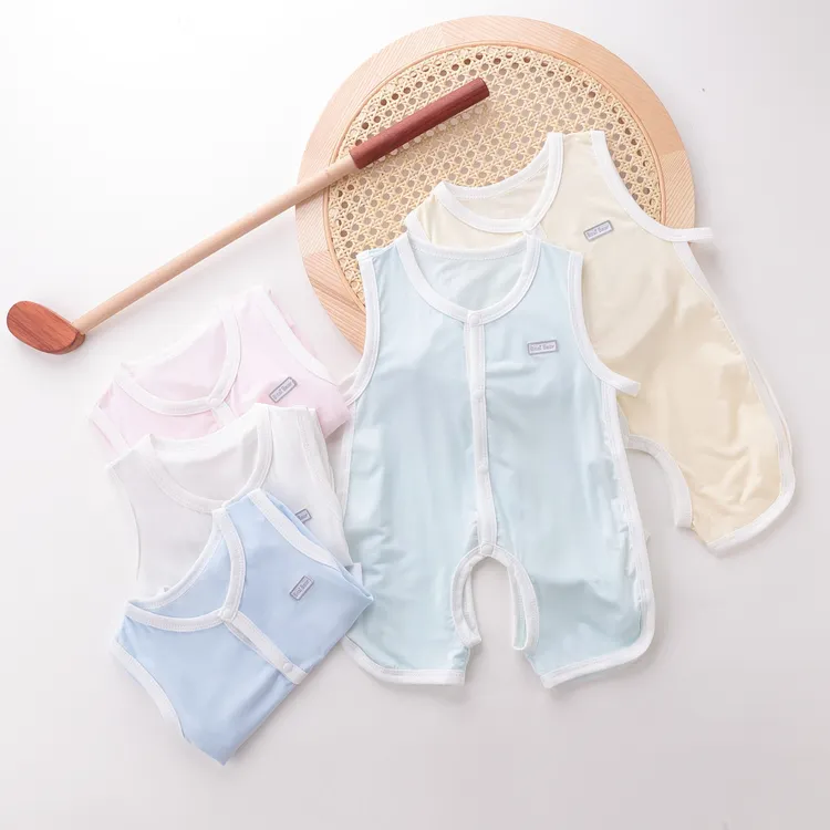 新生婴儿对开薄款莫代尔对开琵琶连体宝空调睡衣连体哈衣爬服夏季