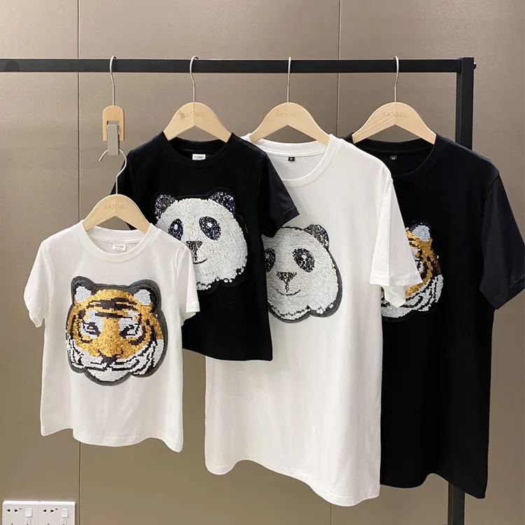 儿童亮版变色T恤短袖女童网红夏季圆领半袖贴布休闲通勤上衣宽松