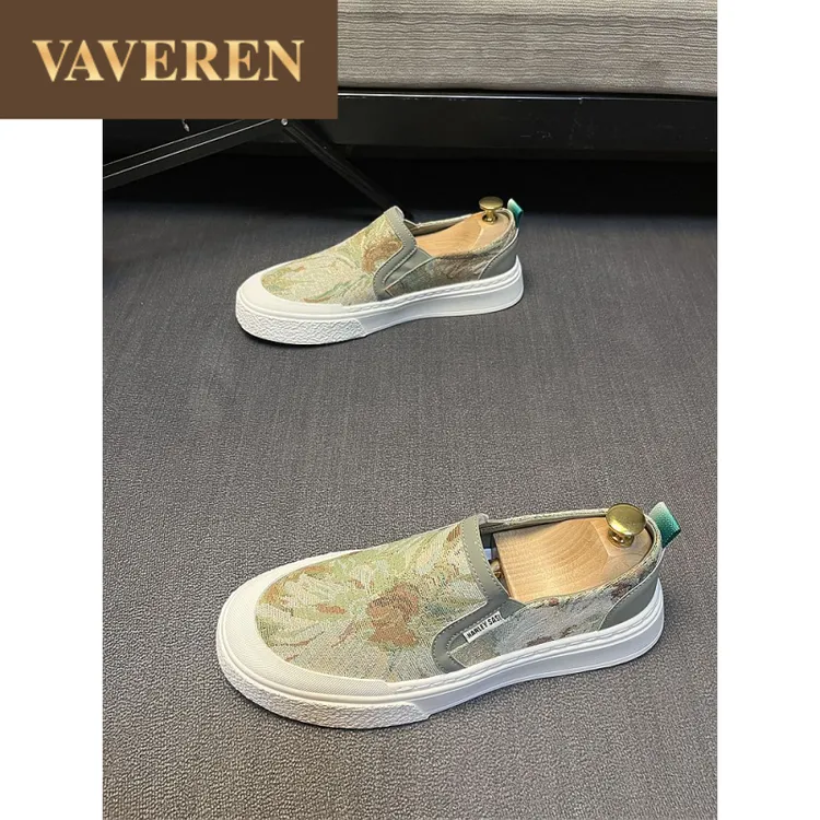 高档轻奢一脚蹬透气帆布鞋百搭舒适潮流2025夏季休闲运动鞋