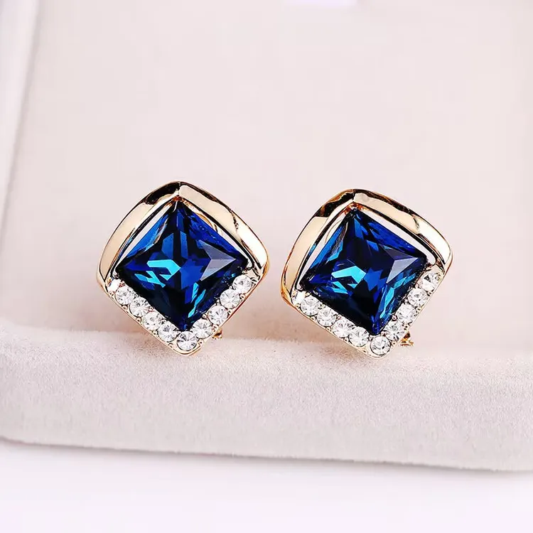 铜合金仿水晶耳饰 925银针耳环- 蓝色超闪时尚耳钉48号