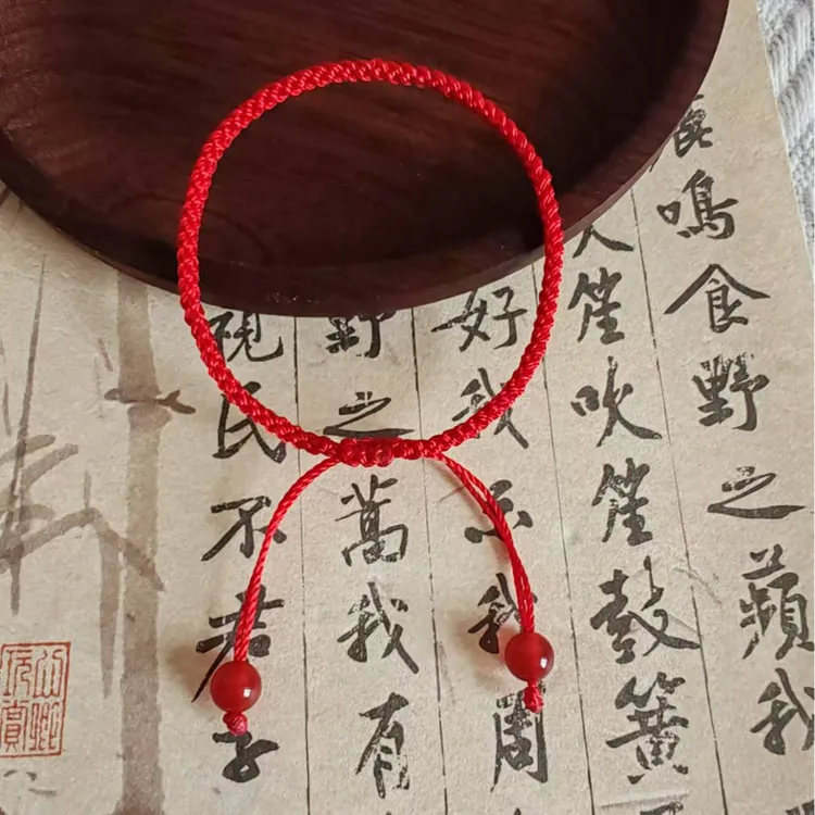 非金属布艺手链 纯手工编绳女款百搭情侣简约本命年小红绳手链