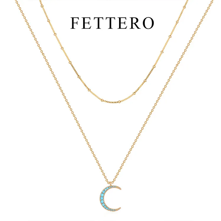 fettero 铜合金项链 【双层月亮项链】小众气质锁骨链叠戴
