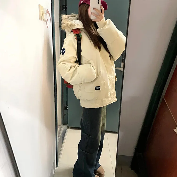 冬天的帅气穿搭工装派克服棉服女2025年新款连帽加厚冬季学生外套