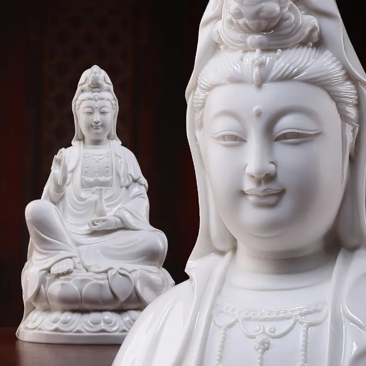 戴玉堂《观/音》德化白瓷描金彩桌面摆件 家居装饰工艺品