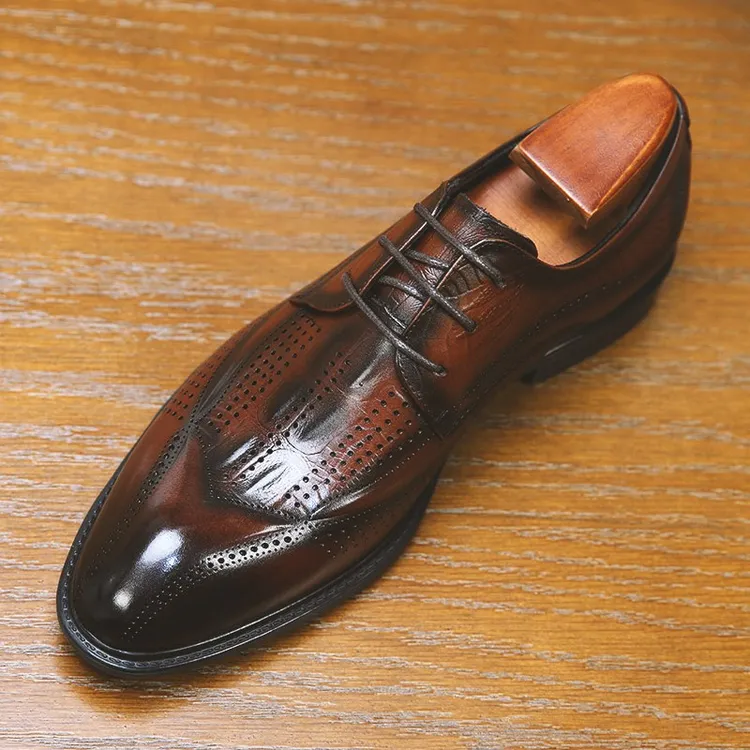 威世米邦夏季皮鞋男士真皮镂空商务正装透气英伦休闲结婚新郎鞋子