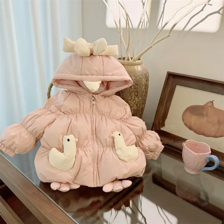 女童冬装小鸭子棉衣女宝可爱夹棉外套连帽棉袄