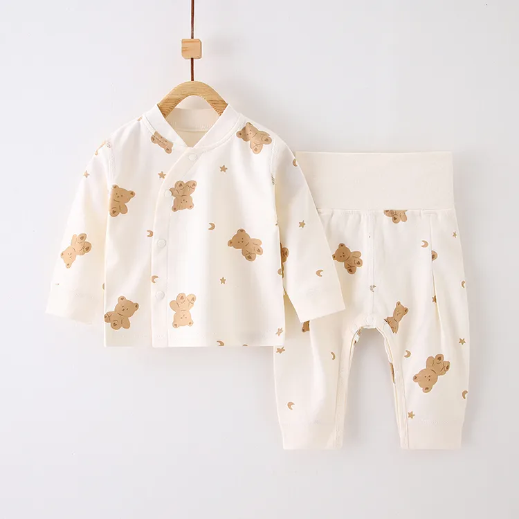 婴儿偏扣高腰套装纯棉无骨秋衣秋裤护肚四季儿童卡通休闲秋冬长袖