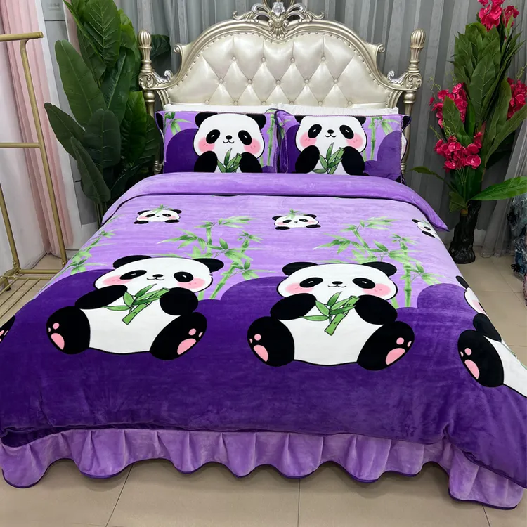 【8~9斤】秋冬加厚保暖牛奶绒四件套双面绒被套韩版床裙款三件套